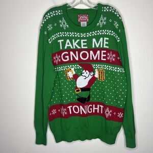Hybrid Holiday Christmas Sweater Size XL Take Me Gnome Tonight Drinking Beer